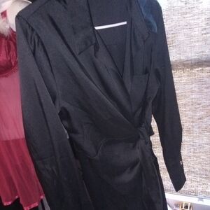 Stylish Black Silk Satin Side-Wrap Robe/ Dress, Size S-m?
